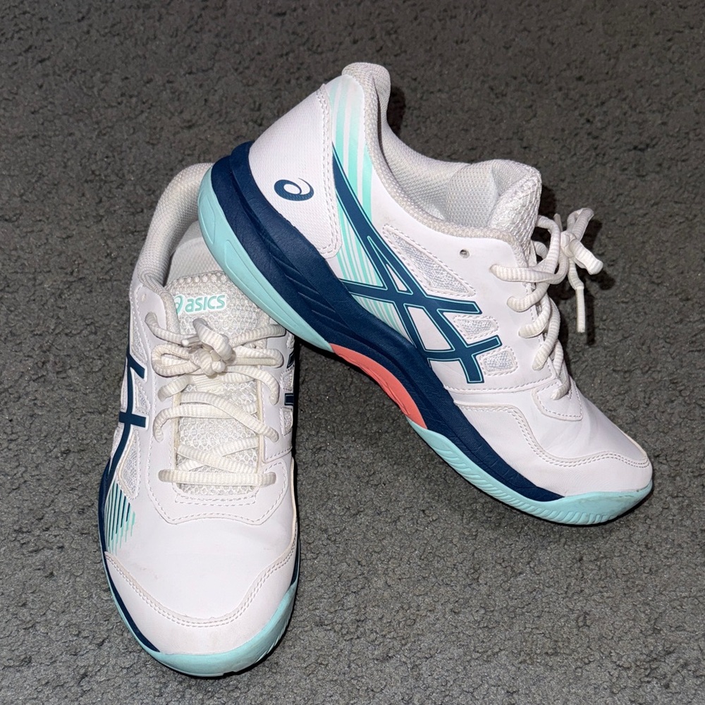 ASICS White and Teal Volleyball Shoes